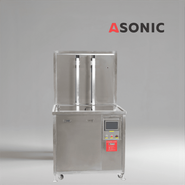 ASONIC IND-2000 Aparat de curățare cu ultrasunete pneumatic, design robust din oțel inoxidabil, cu ridicare pneumatică a coșului, pentru fabrici.