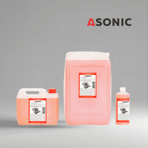 Detergent ASONIC AS-CARB în canistre de 1 l, 5 l și 25 l pentru curățarea carburatoarelor și a pieselor motorului.
