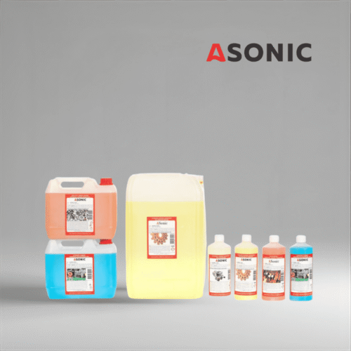 Soluție de curățare multifuncțională cu ultrasunete ASONIC AS-MIX, detergent versatil pentru utilizare industrială, în laboratoare și ateliere.