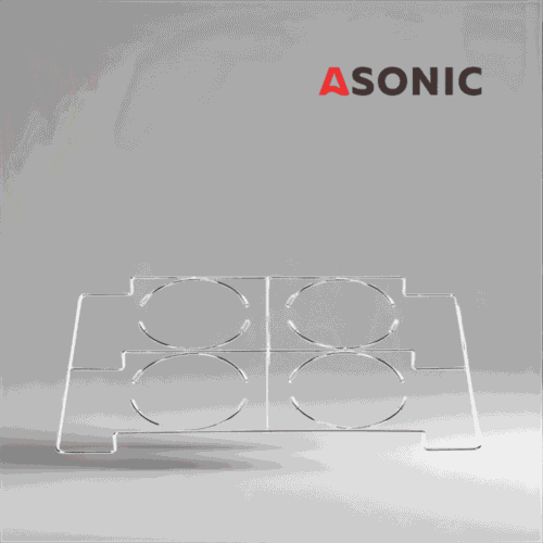 Suport pentru pahare de laborator ASONIC 10L, accesoriu durabil din oțel inoxidabil pentru poziționarea sigură a paharelor mari în aparate de curățare cu ultrasunete.