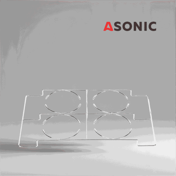 Suport pentru pahare de laborator ASONIC 10L, accesoriu durabil din oțel inoxidabil pentru poziționarea sigură a paharelor mari în aparate de curățare cu ultrasunete.