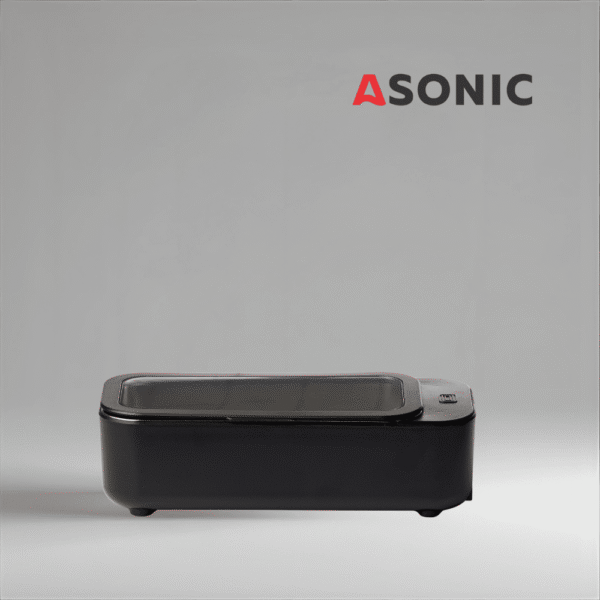 ASONIC HOME-450black curățător cu ultrasunete, design compact negru pentru curățarea bijuteriilor, ochelarilor și obiectelor mici.