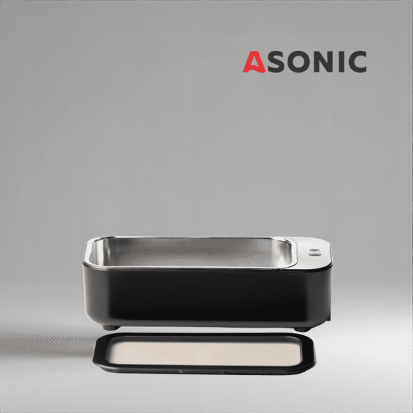 Baie cu ultrasunete ASONIC HOME-450black, aparat de curățare elegant și portabil pentru uz casnic, conceput pentru accesorii de uz zilnic.