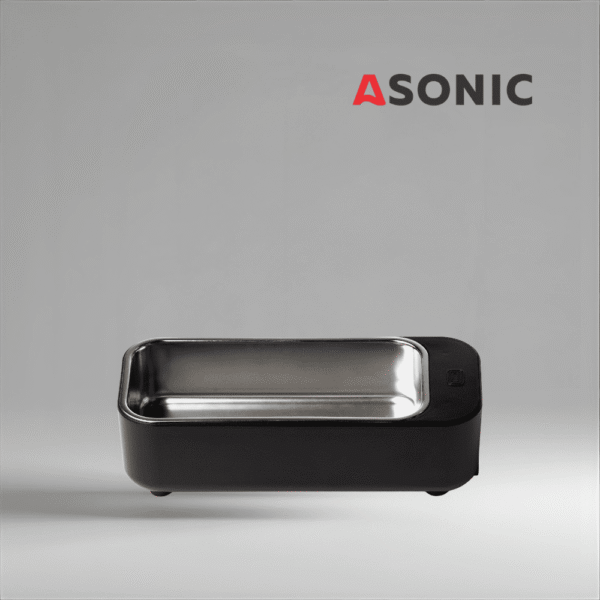 Baie cu ultrasunete compactă ASONIC HOME-450black, aparat eficient pentru curățarea bijuteriilor, ochelarilor și ceasurilor.