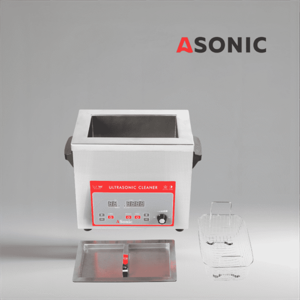 Baie cu ultrasunete compactă ASONIC IND-40, ideală pentru curățarea industrială la scară mică și utilizarea în laborator.