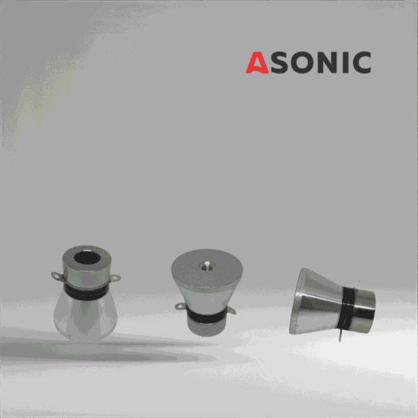 Transductor ultrasonic ASONIC 28 kHz 60 W, componentă puternică concepută pentru aparate industriale de curățare cu ultrasunete.