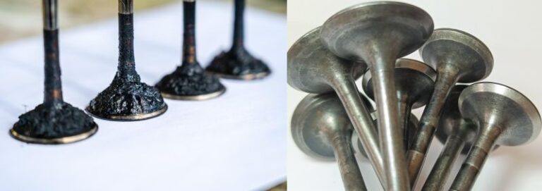 Mai multe bețișoare metalice mici înainte și după curățarea cu ultrasunete, care arată îndepărtarea carbonului de pe suprafețe.