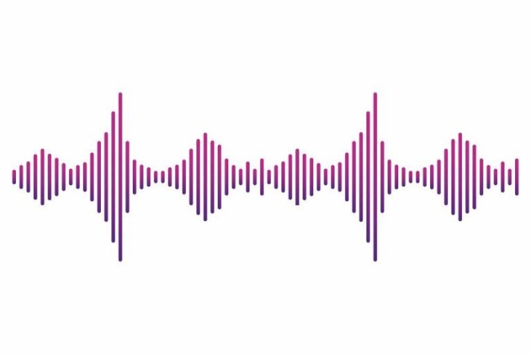 Grafic care prezintă undele de frecvență ultrasonică, cu linii roșii în centru reprezentând vibrațiile sonore.