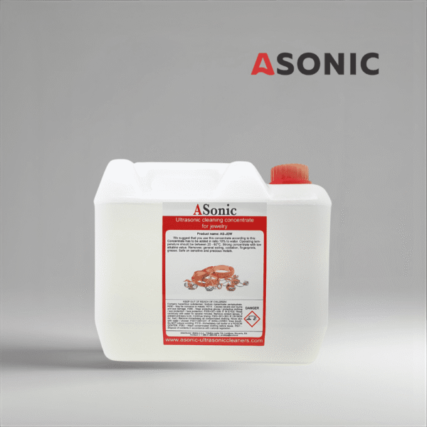 Curățător ultrasonic pentru bijuterii ASONIC AS-JEW-5, detergent de 5 l pentru curățarea în siguranță a aurului, argintului, ceasurilor și pietrelor prețioase.