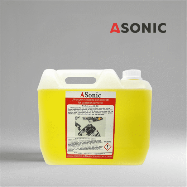 ASONIC AS-OXI-5, agent de îndepărtare a oxidării cu ultrasunete, soluție de curățare de 5 l pentru metale, bijuterii și unelte cu straturi de oxid.
